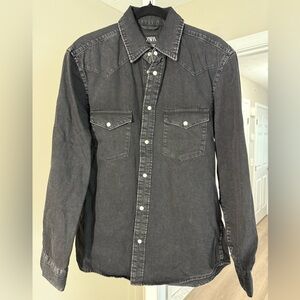 Zara Black Denim Snap Shirt
